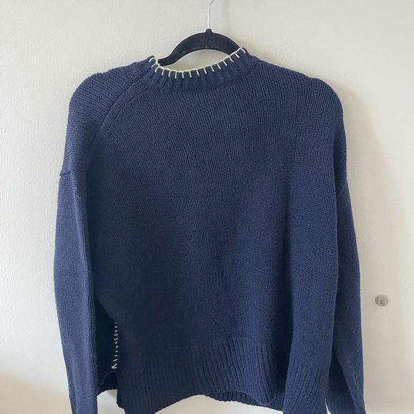 Lafayette 48 Navy Chunky Whipstitch Sweater - Picture 4 of 6